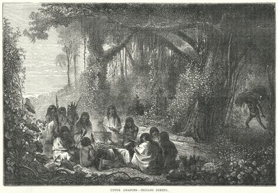 Alto Amazonas - Indios cenando (grabado) de English School