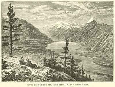 Lago superior del río Athabasca y la roca del sacerdote de English School
