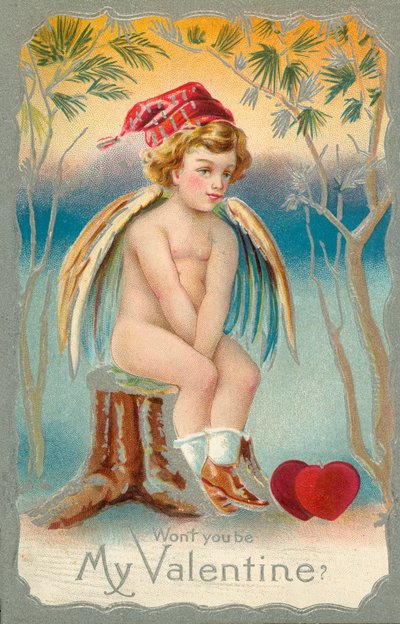 Tarjeta de San Valentín (litografía en color) de English School