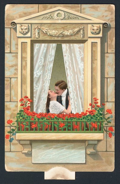 Tarjeta del Día de San Valentín con pareja besándose de English School