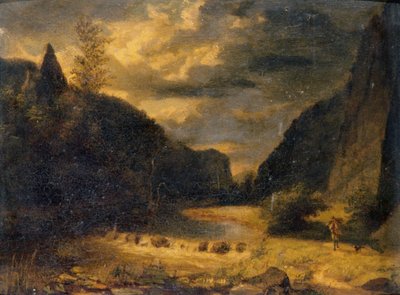 Paisaje de valle, c.1850 (óleo sobre tabla) de English School