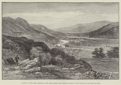 Valle del Dee, Braemar, con Mar Lodge, la Residencia de las Tierras Altas del Duque y la Duquesa de Fife (grabado) de English School