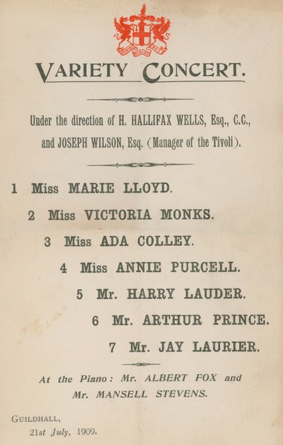 Concierto de variedades, protagonizado por Marie Lloyd y otros de English School