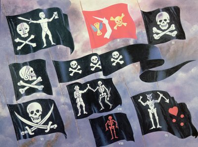 Varias banderas usadas por piratas famosos de English School