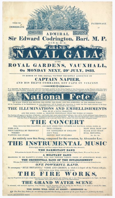 Jardines de Vauxhall, Gran Gala Naval, Almirante Sir Edward Codrington de English School