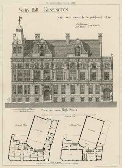 Vestry Hall, Kensington, diseño colocado en segundo lugar por el árbitro profesional de English School