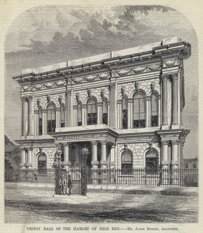 Vestry Hall del Hamlet de Mile End (grabado) de English School