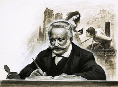 Victor Hugo escribiendo su novela Notre Dame de París de English School