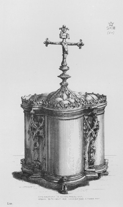 Crismerio en plata dorada, alemán, alrededor de 1490 (grabado) de English School