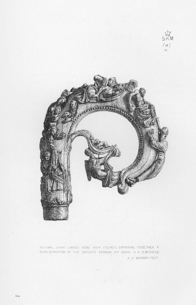 Báculo pastoral, marfil tallado, con figuras, representando la natividad, alemán de English School