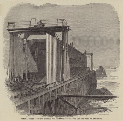 Puente Victoria, sección que muestra la formación del tubo y su modo de estructura (grabado) de English School