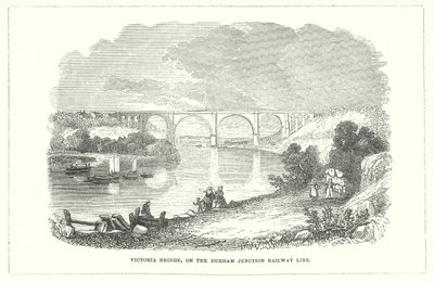 Puente Victoria, en la línea de ferrocarril Durham Junction (grabado) de English School