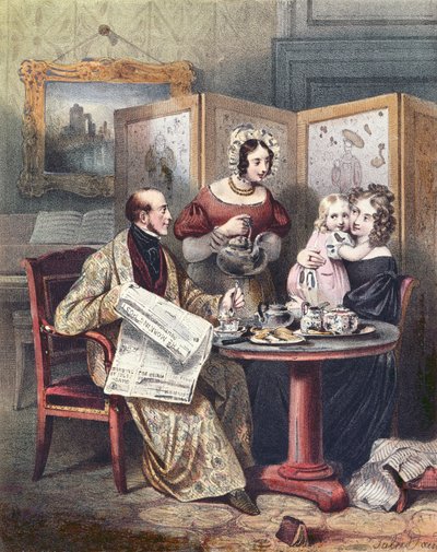 Familia victoriana en el desayuno, c.1840 de English School