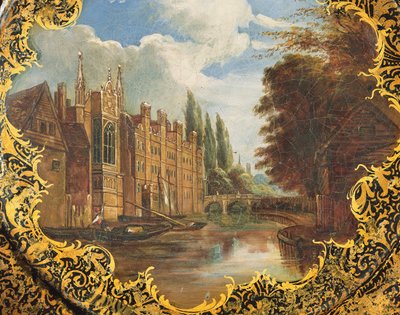 Plato victoriano decorado con una escena del St. Johns College, Cambridge, Third Court y su puente de English School