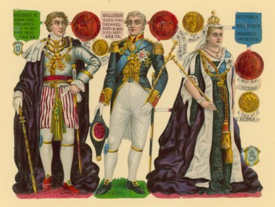 Recorte victoriano: Rey Jorge IV, Rey Guillermo IV, Reina Victoria de English School