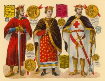 Recorte victoriano: Rey Esteban, Rey Enrique II, Rey Ricardo I de English School