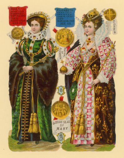 Recorte victoriano: Reina María I, Reina Isabel I de English School