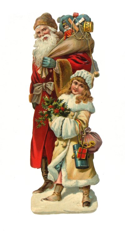 Relieve de papel victoriano de Santa Claus con regalos, c.1880 de English School