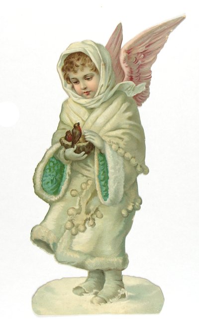 Relieve de papel victoriano de un niño alado de English School