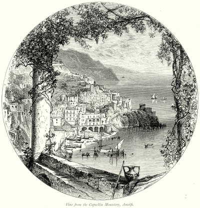 Vista desde el Monasterio de los Capuchinos, Amalfi (grabado) de English School