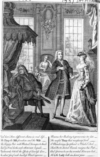 Vea aquí Tres Estados Diferentes en la Vida Real - el Proxeneta, la Señorita Abandonada y la Esposa, 1735-6 de English School