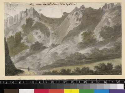 Vista cerca de Castleton, Derbyshire, c.1790 (acuarela sobre lápiz sobre papel) de English School