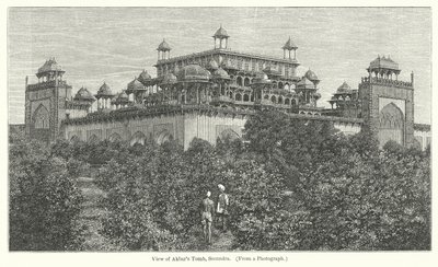 Vista de la tumba de Akbar, Secundra (grabado) de English School
