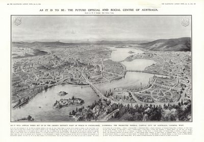 Vista de Canberra, propuesta capital federal de Australia, 1913 de English School