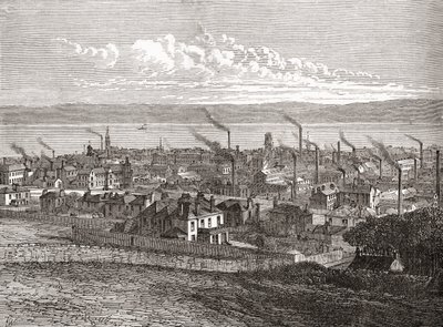Vista de Dundee, Escocia, extraída de "Cities of the World", publicado hacia 1893 (grabado) de English School