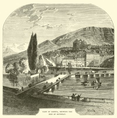 Vista de Ginebra, mostrando la Isla de Rousseau de English School