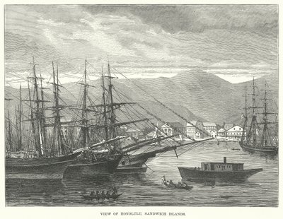 Vista de Honolulu, Islas Sandwich (grabado) de English School