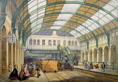 Vista de la estación de metro Kings Cross, c.1865 de English School