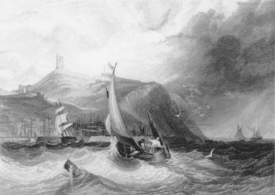 Vista del castillo de Scarborough desde el mar, 1894 de English School