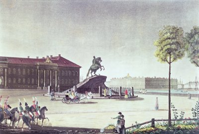 Vista de la Plaza de San Pedro el Grande y el Senado de San Petersburgo, publicado por Boyer, Londres 1815 (litografia en color) de English School