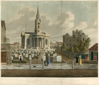 Vista de la Iglesia de St Paul, Deptford, Londres, y la Casa Parroquial de English School