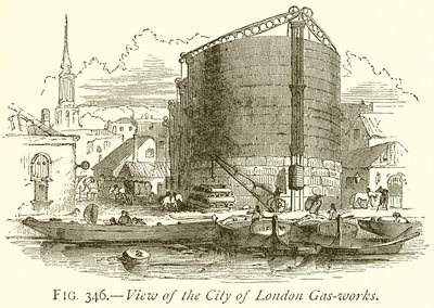Vista de la ciudad de Londres, fábricas de gas de English School