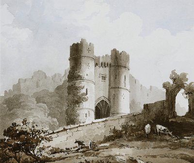 Vista de la puerta del castillo de Carisbrooke, Isla de Wight de English School