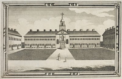 Vista de las Casas de Beneficencia de la Compañía de Ferreteros, Kingsland Road, Hackney, c.1820 de English School