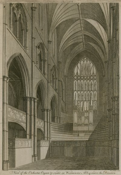 Vista del Órgano de la Orquesta, etc. erigido en la Abadía de Westminster, Londres de English School
