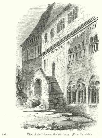 Vista del palacio de Wartburg (grabado) de English School