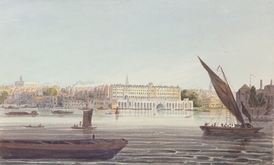 Vista del Frente del Río de New Somerset House, desde Bankside, 1796 de English School