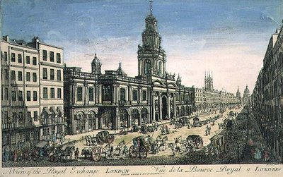 Vista del Royal Exchange, Londres, grabado por Pierre Moithey de English School