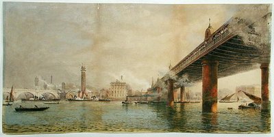 Vista de la orilla sur del Támesis entre los puentes de Waterloo y Hungerford, c.1870 de English School