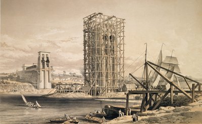 Vista de la construcción del Puente Tubular Britannia de English School