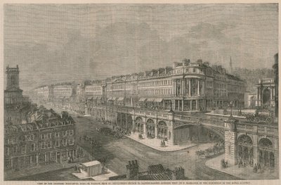 Vista de la carretera elevada propuesta o viaducto desde la Iglesia de St Sepulchres hasta Hatton Gardens de English School
