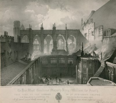 Vista de los restos de la Capilla de San Esteban la mañana después del incendio de English School