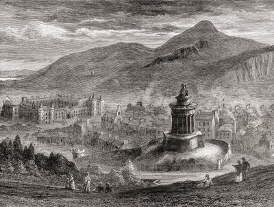 Vista sobre Edimburgo desde el Monumento a Burns en Calton Hill, de 