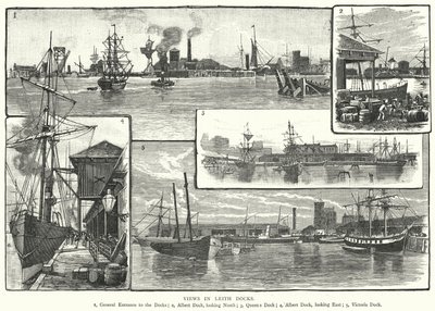 Vistas en los muelles de Leith (grabado) de English School