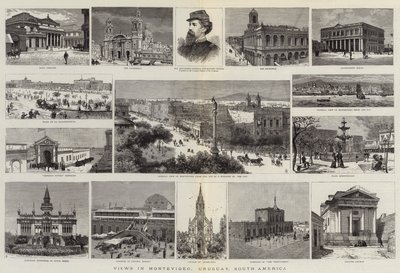Vistas en Montevideo, Uruguay, América del Sur (grabado) de English School