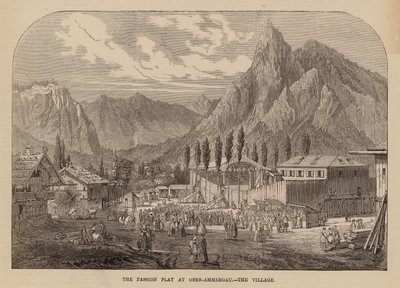 Pueblo de Oberammergau, Baviera, escenario de una representación anual de la Pasión (grabado) de English School